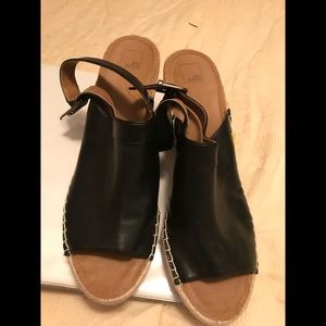 Black wedge leather like sandals